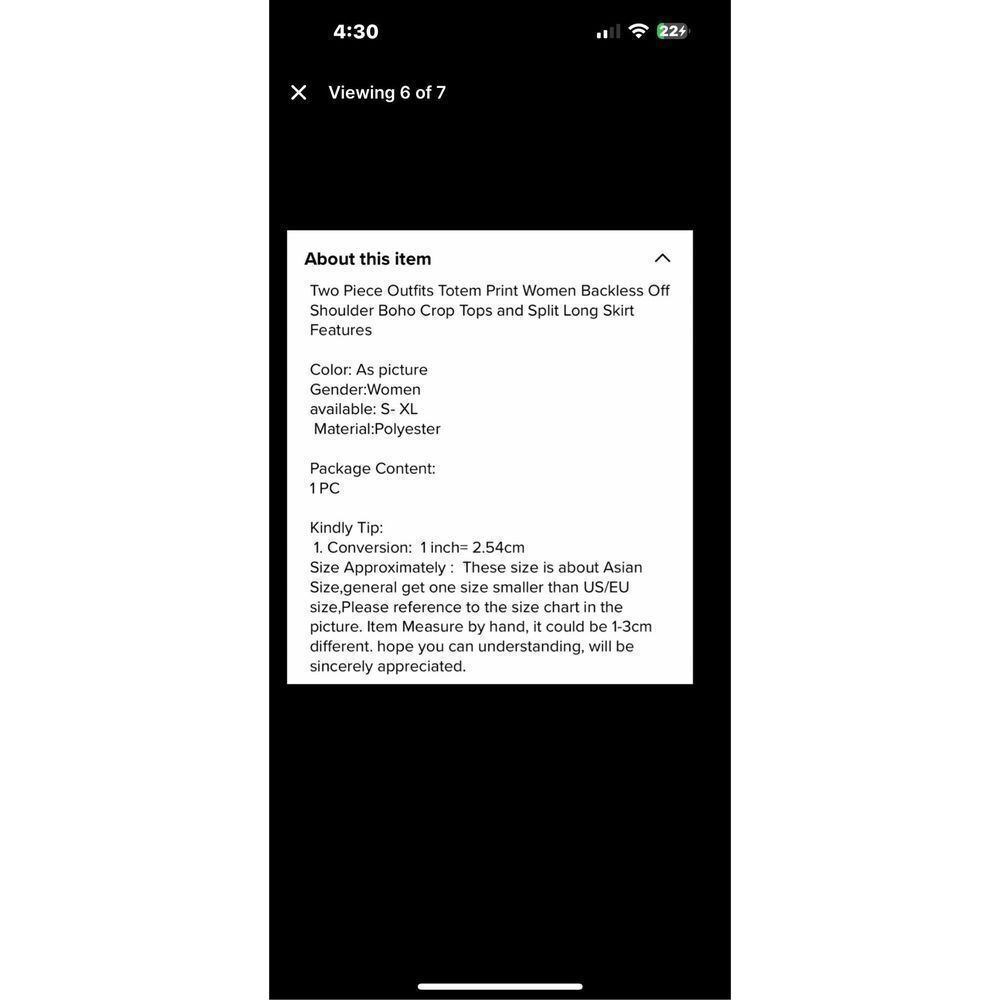 Summer two piece totem, print, Boho off the shoulder crop top and skirt see meas - Picture 7 of 7